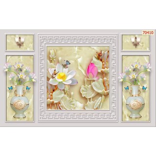 tranh phào chỉ cổ điển 3d tranh hoa sen dán tường in Vải Lụa