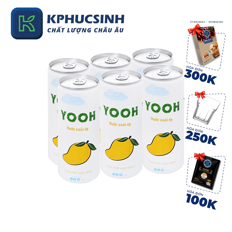 Combo 6 lon nước xoài ép Yooh 240ml KPHUCSINH - Hàng Chính Hãng