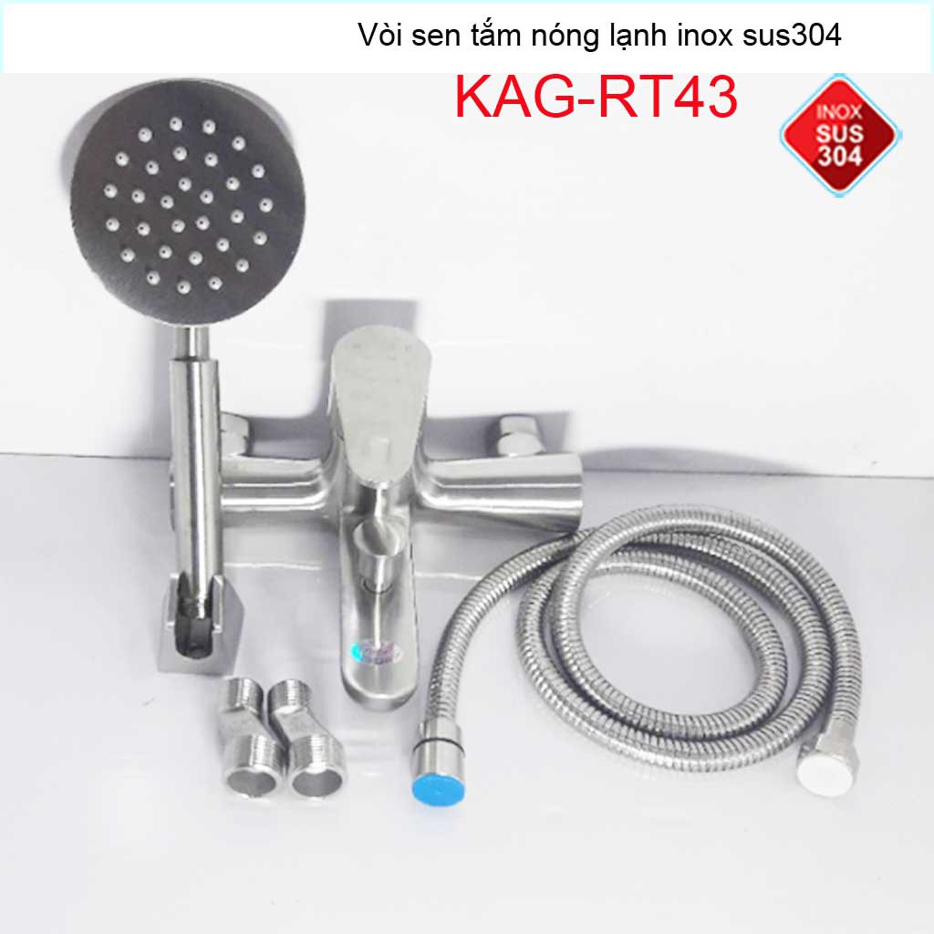 Bộ sen tắm nóng lạnh cao cấp thân vuông Inox 304, Vòi sen nóng lạnh inox SUS304 Roto KAG-RT43