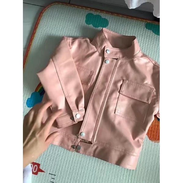 Áo Khoác Da Jacket Bé Gái Dáng Ngắn Mùa Thu Dễ Thương