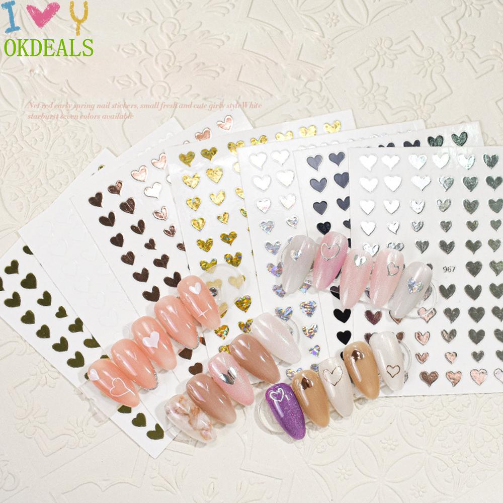 Miếng Dán Trang Trí Móng Tay Nghệ Thuật Màu Đỏ Trắng Đen Laser 3D DIY|Trái Tim Tự Dính