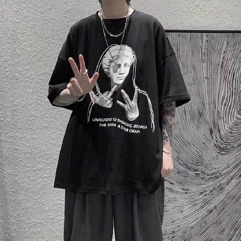 Áo Thun Tay Ngắn Dáng Rộng In Họa Tiết Hoạt Hình Phong Cách Hip Hop Nhật Bản Thời Trang Mùa Hè Cho Nam Và Nữ Size M-5XL