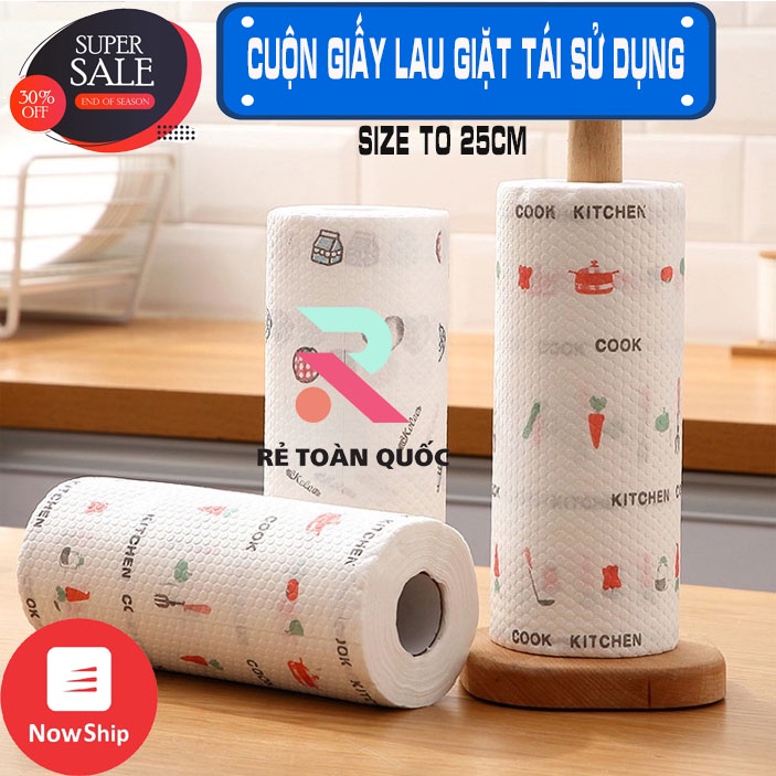 [CUỘN TO DÀI 25CM] Khăn giấy lau bếp đa năng Đa Năng Trắng Họa Tiết-có thể giặt tái sử dụng