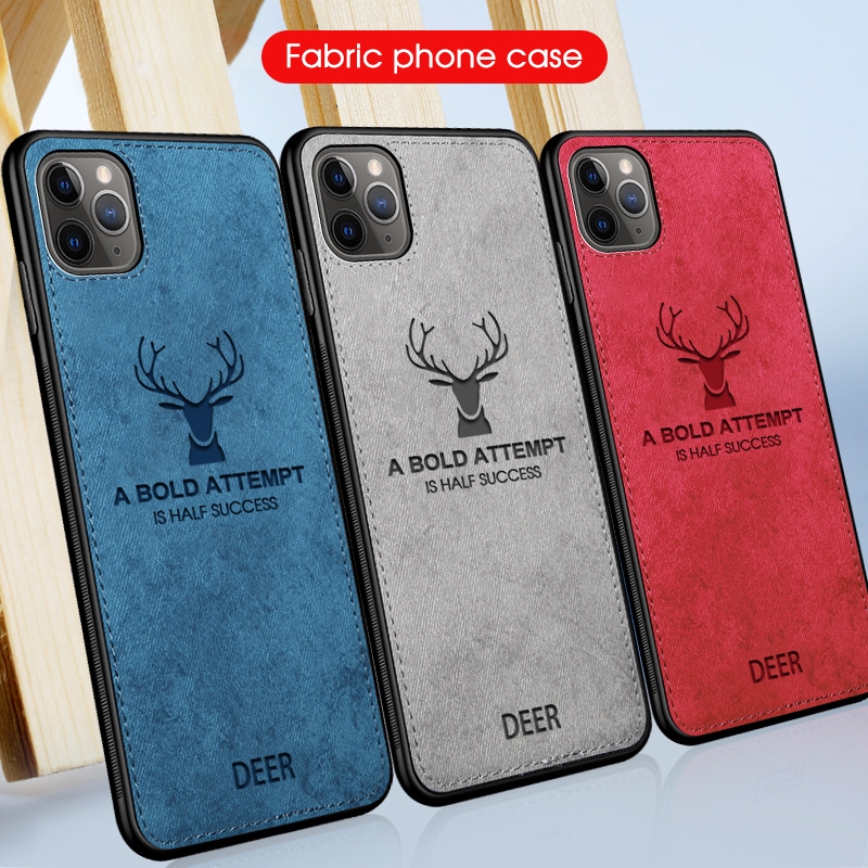 Ốp điện thoại TPU mềm phủ vải họa tiết hươu cho iPhone 11 Pro X XR XS Max