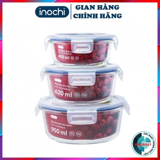 Hộp Đựng Thức Ăn Thuỷ Tinh, Bảo Quản Thực Phẩm Hình Tròn NIKKO INOCHI Size 400/620/950ml