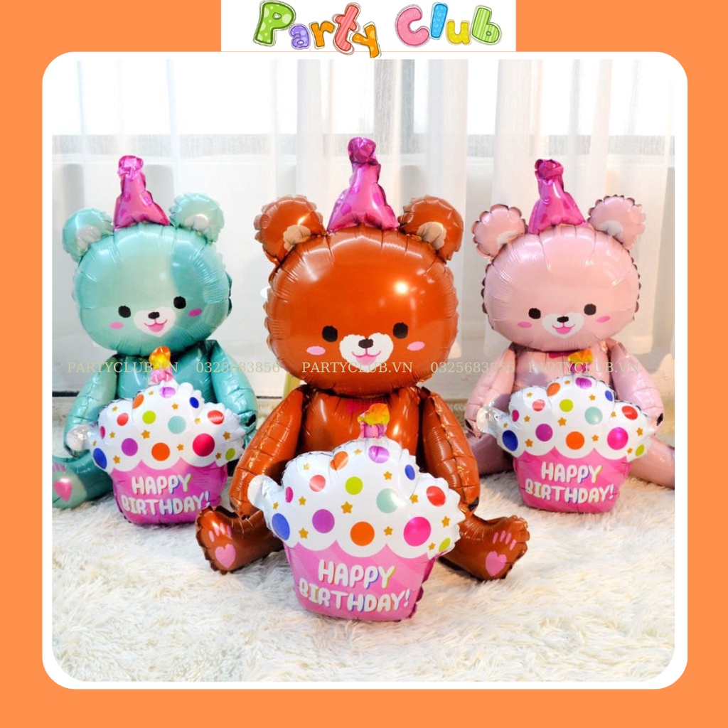 Bóng gấu ôm bánh kem trang trí sinh nhật