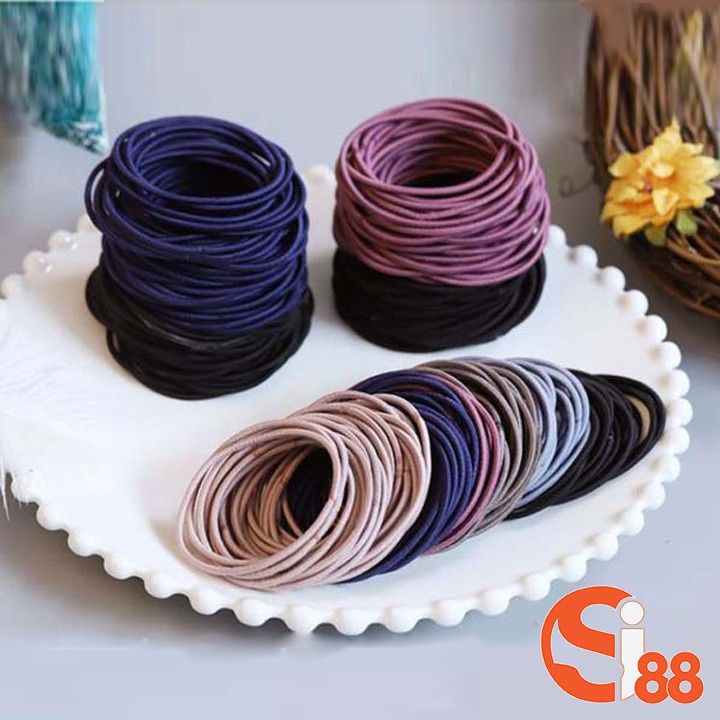 Set 100 thun buộc tóc nữ nhiều màu, gói 100 dây buộc tóc kèm túi zip BT02 -giadunghn1