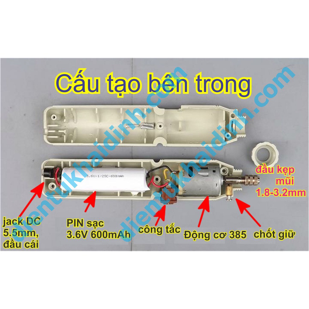 máy khoan, máy mài mini có PIN sạc, áp 5V 5500V/P , mũi 1.8-3.2mm + bộ 2 lưới cắt và đầu giữ kde4592