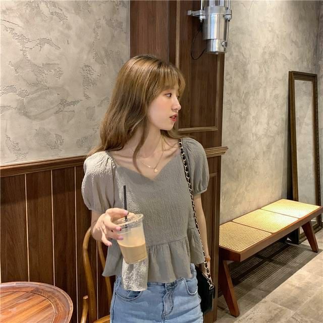 Áo voan BH ngắn tay màu sắc đơn giản thời trang Hàn Quốc cho nữ