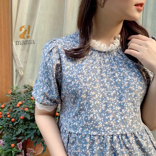 Váy bầu hoa nhí cổ pha ren - 𝐕𝟏𝟐𝟏