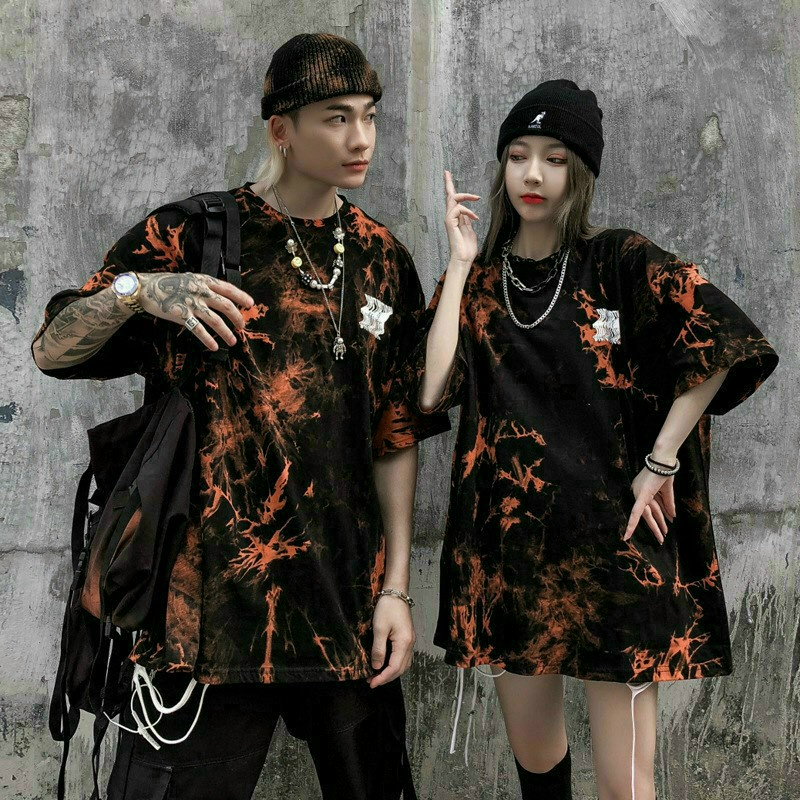 Áo thun Unisex nam nữ from dáng rộng họa tiết nhuộm loang nhiều màu thời trang năng động, áo thun cặp nam nữ