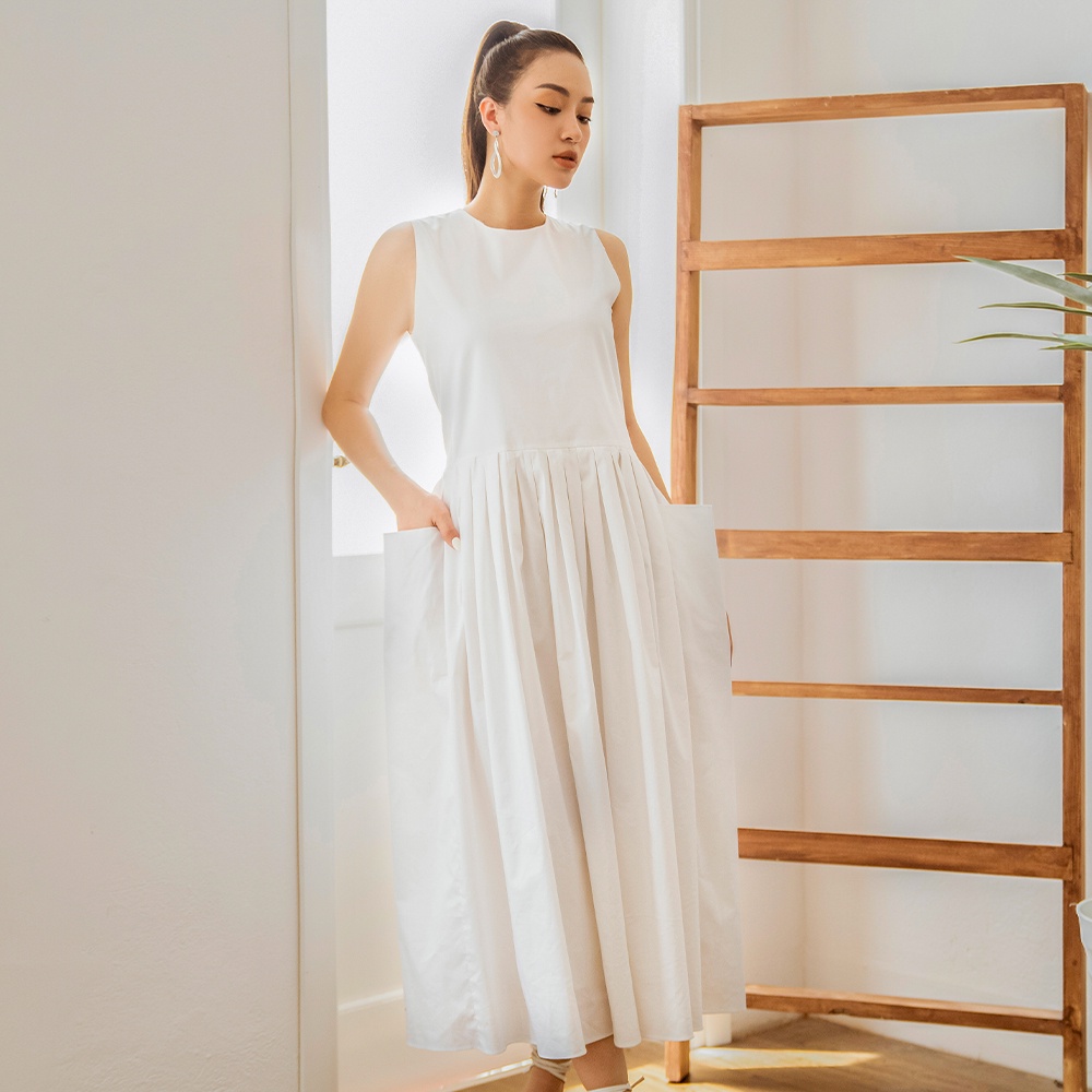 Đầm sát nách nữ dáng suông màu trắng LADY ME by Eva de Eva 21SDKO053T