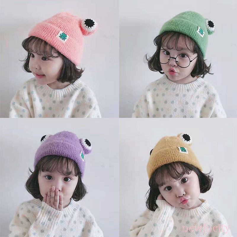 Mũ len đính bóng xù thời trang Hàn Quốc dễ thương cho bé