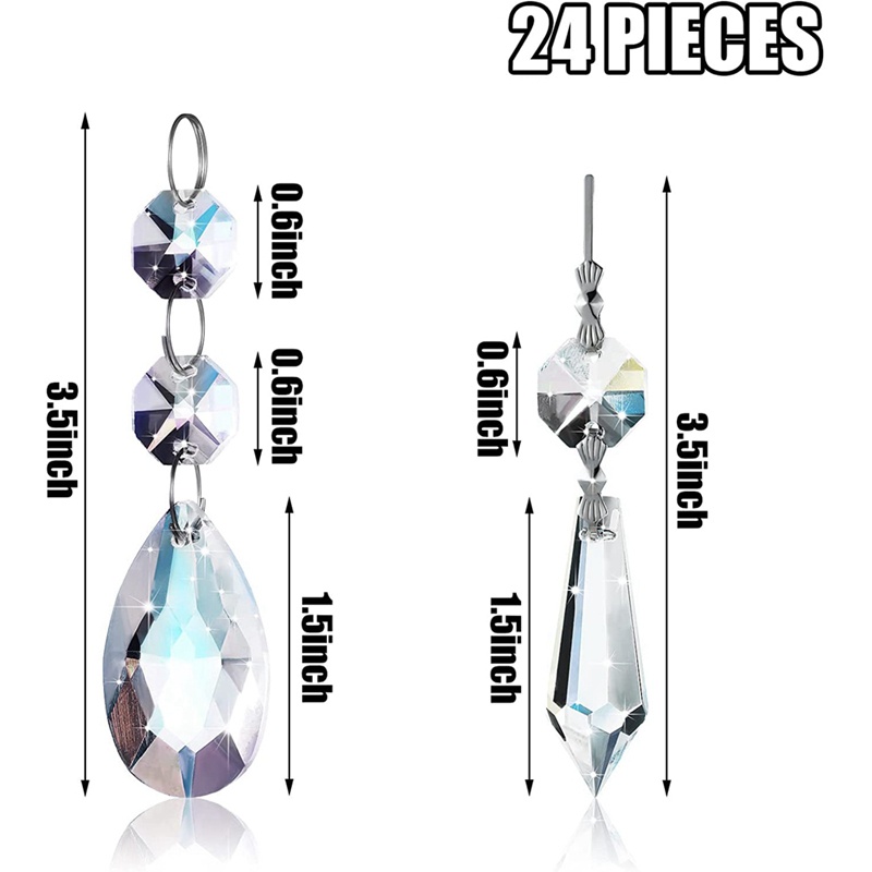 Set 24 Hạt Pha Lê Giọt Nước 38Mm Trang Trí Đèn Chùm