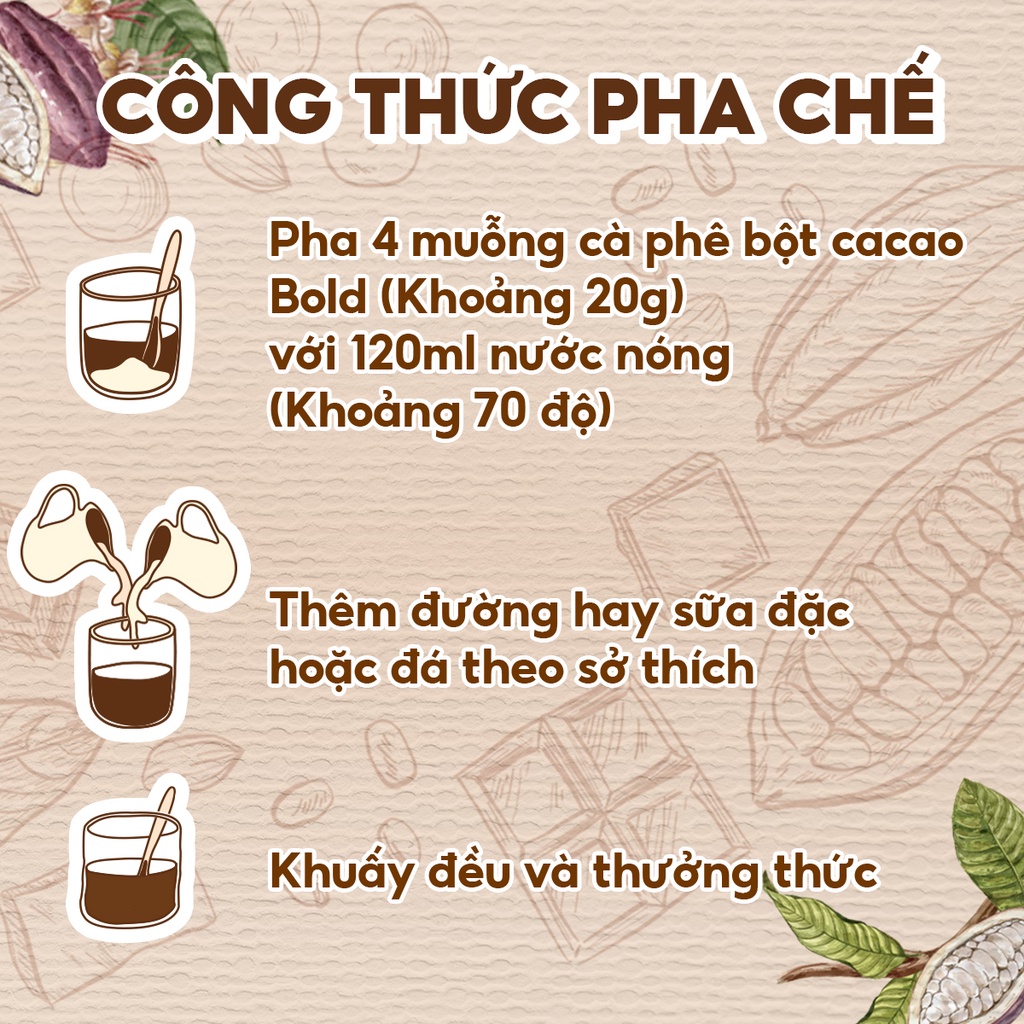 Bột cacao sữa Bold gu đắng đậm, ít ngọt – Lon 350g - Heyday Cacao