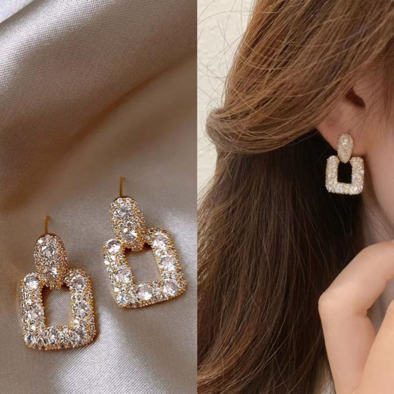 Khuyên Tai Hình Học Đính Đá Phong Cách Nhật Bản Và Hàn Quốc Sang Trọng Thời Trang Pháp Đơn Giản Dành Cho Bạn Nữ