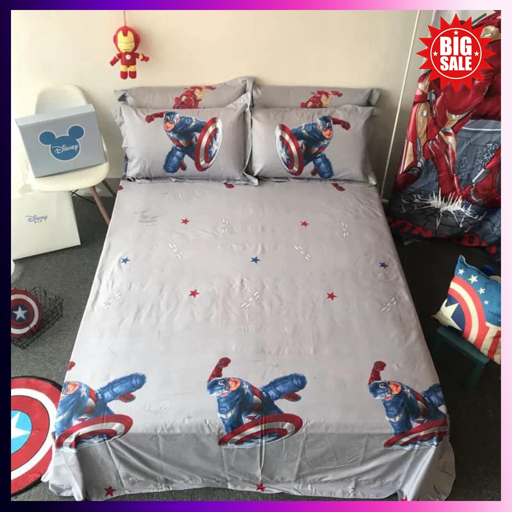 Bộ Chăn ga gối cotton 100% disney trẻ em cực mềm mượt xuất khẩu captain america