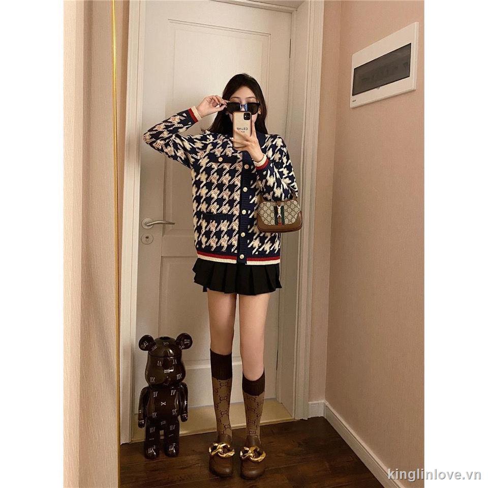 Áo Khoác Cardigan Dệt Kim Dáng Ngắn Kẻ Sọc Thiết Kế Trẻ Trung