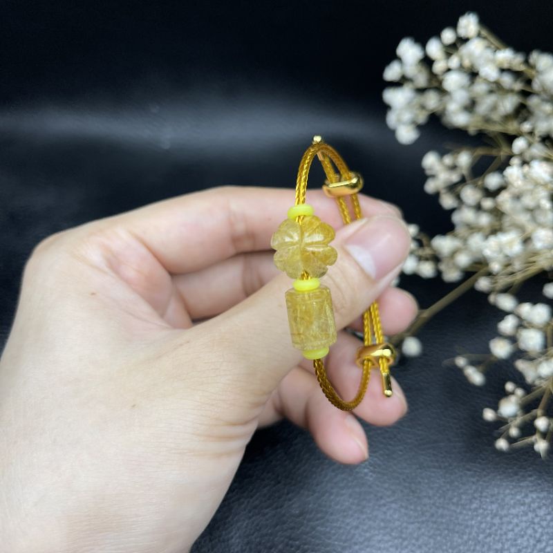 Vòng tay Cỏ 4 Lá mix Lu Thống Tóc Vàng - bình an, may mắn, vạn sự hanh thông