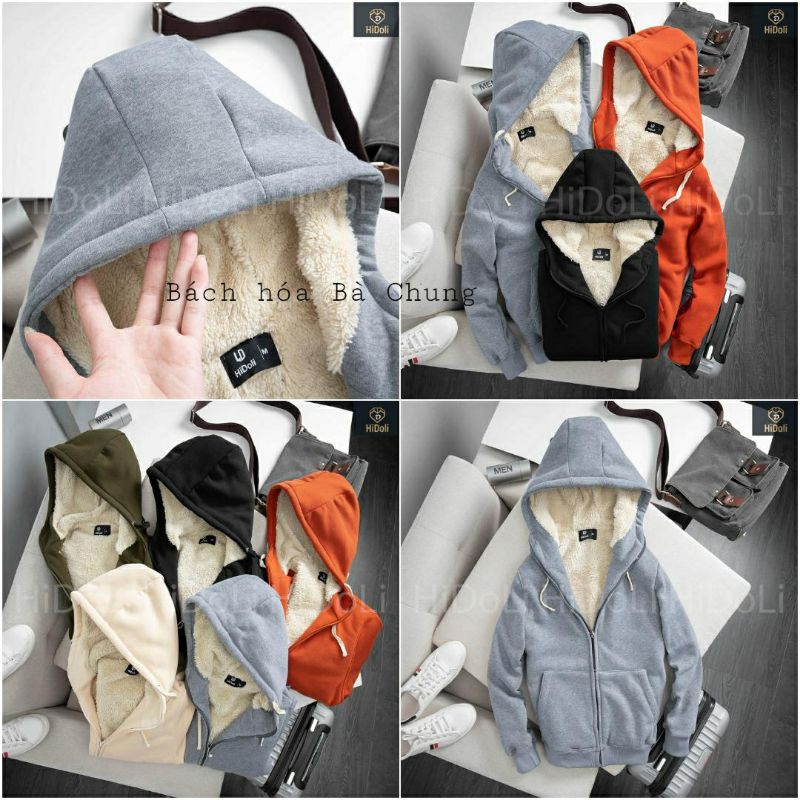 Áo khoác nỉ lót lông cừu dáng hoodie 🌼 Áo khoác nam mùa đông vải không xù