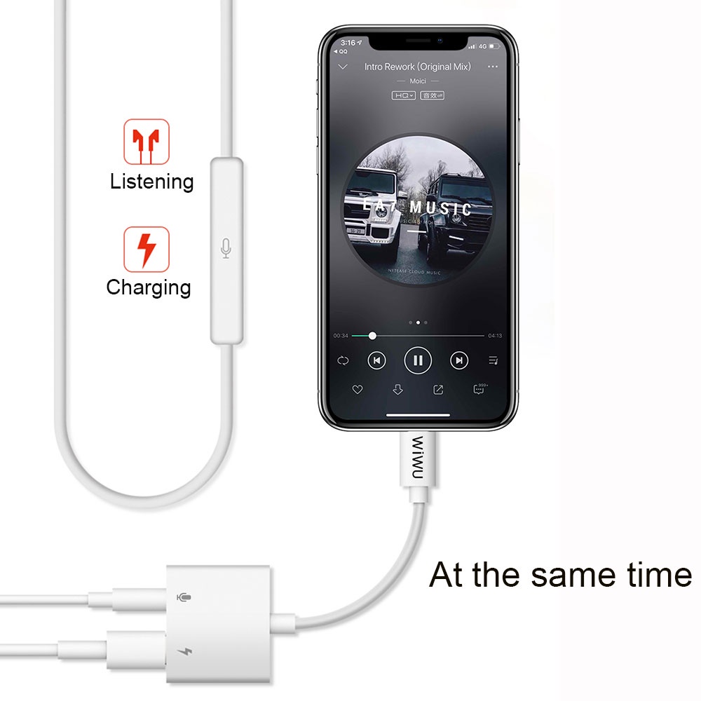 WIWU 2 in 1 Audio Adapter Lightning To 3.5mm Jack Headphone Cable For iPhone Cable For Charging
