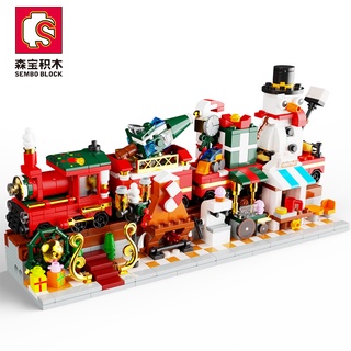 Lego Christmas Mini Christmas Train View Street Đèn xây dựng Khối Mô hình Món quà Đồ chơi 1859 chiếc