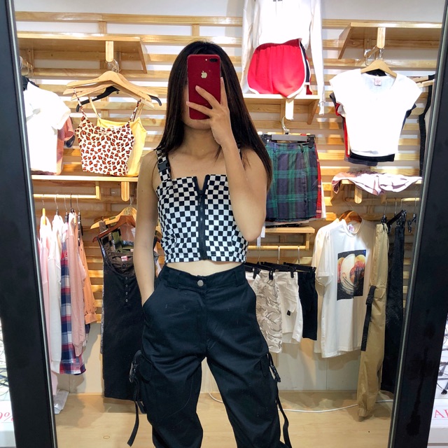 Áo Checkerboard with zip