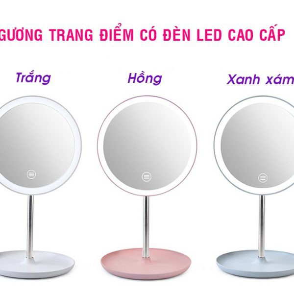 ❣️𝑳𝑨̀𝑴 𝑸𝑼𝑨̀ 𝑻𝑨̣̆𝑵𝑮 𝑽𝑶̛̣ ❣️ Gương trang điểm có đèn LED tròn nút cảm ứng 3 chế độ sáng, Gía đỡ Gương sạc điện usb