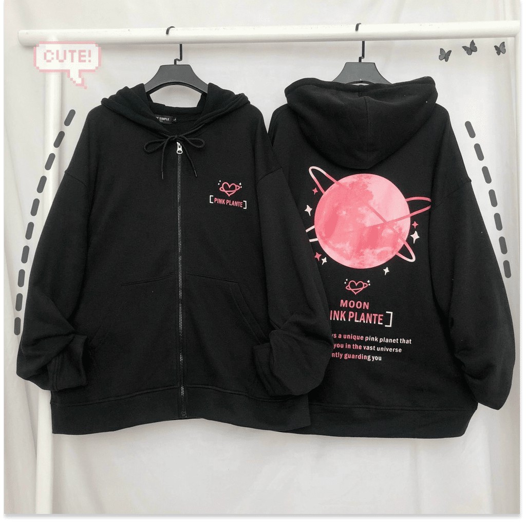 áo khoác hoodies nỉ có mũ hoạ tiết chữ cùng logo trái tim cute phong cách hiện đại sang trọng