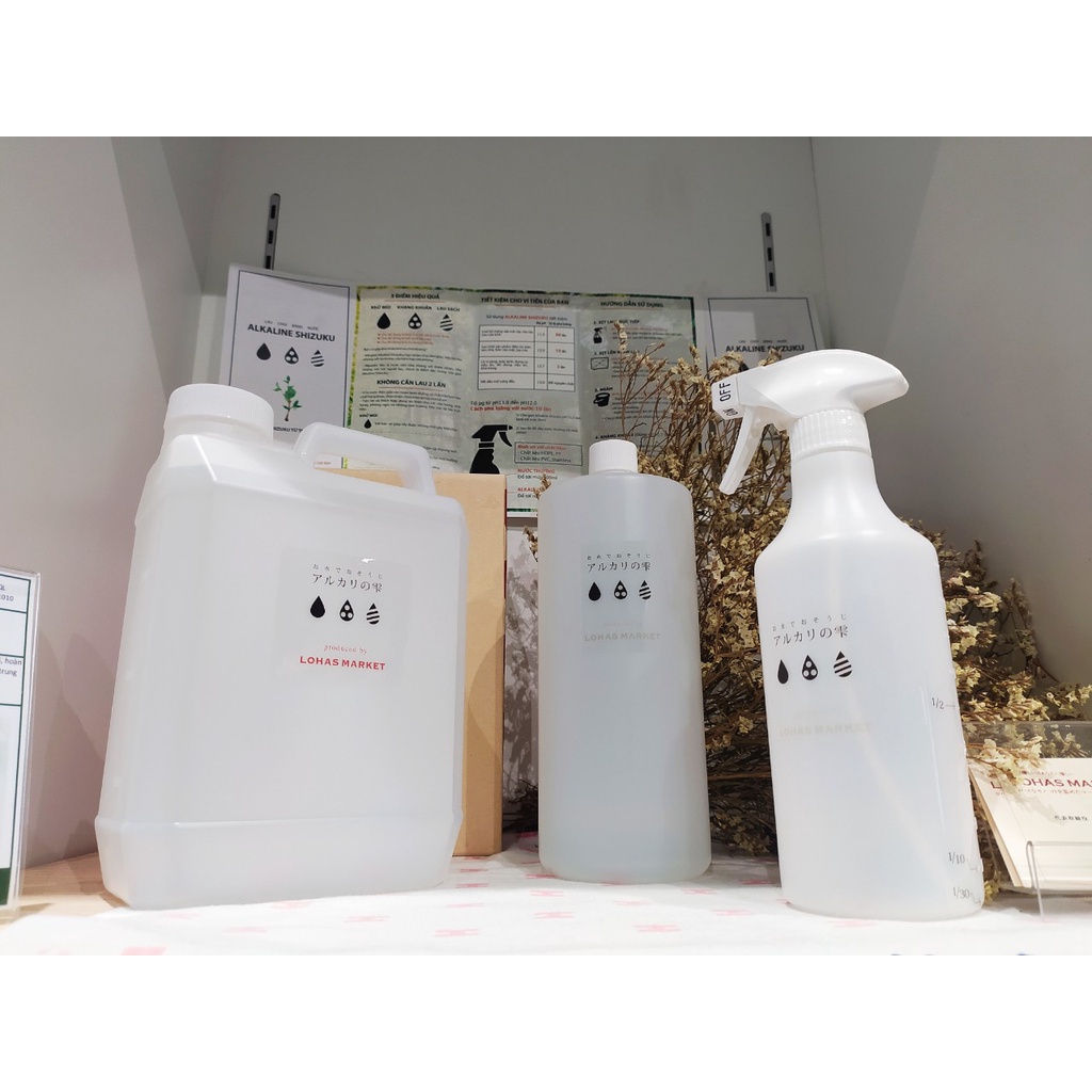 Nước Kháng Khuẩn Alkaline pH13 LOHAS MARKET: 2000ml & Combo 1000ml - Chai Xịt 500ml, Khử Khuẩn, Khử 