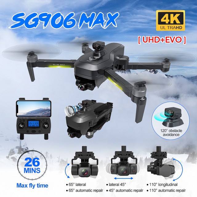 Flycam Sg906 Max, Sg906 Pro 3 Camera 4K chống rung 3 trục cảm biến chánh vật cản bằng Lazer an toan khi bay