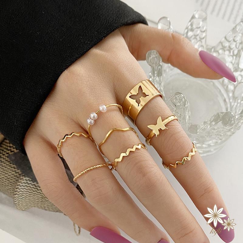 🌸Bộ Tám Chiếc Nhẫn Đeo Khớp Ngón Tay Bằng Bạc Tự Nhiên Thời Trang Hàn Quốc Cổ Điển Cá Tính Đơn Giản Phong Cách Hip