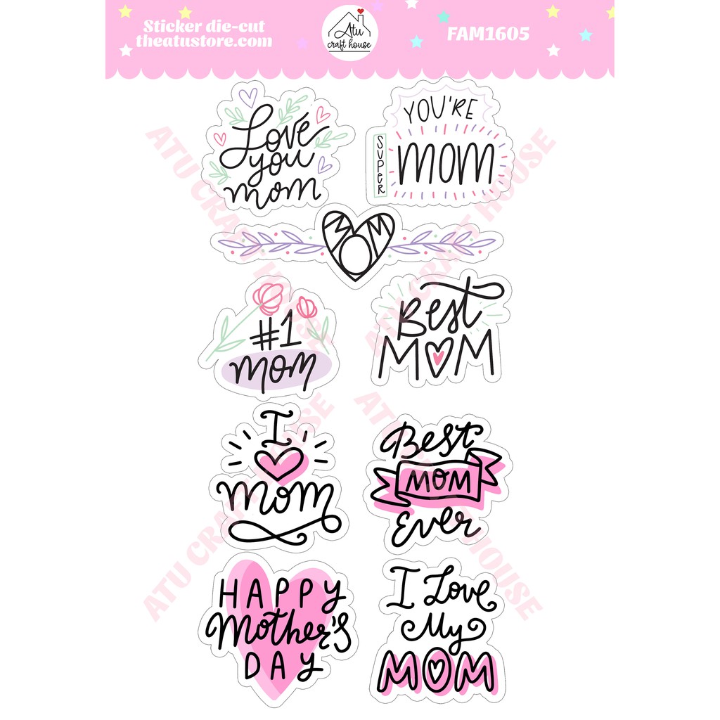 FAMILY Sticker die-cut - Sticker cắt rời - Nguyên vật liệu làm Scrapbook Handmade