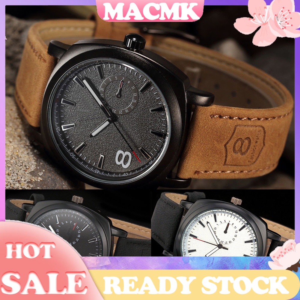 MACmk Men's Fashion Faux Leather Strap Sport Military Quartz Analog Wrist Watch
