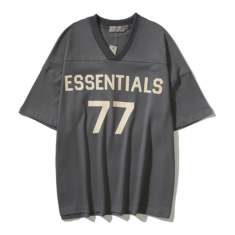 Áo Thun Tay Ngắn Cổ Chữ V In Chữ ESSENTIALS flocking 77 Thời Trang Unisex