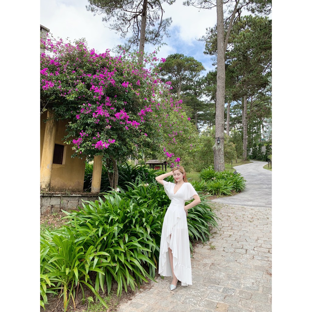 Đầm maxi trắng, đỏ tà xéo sang trọng - Hình thật SP 100% | BigBuy360 - bigbuy360.vn