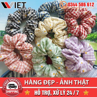 [SỈ LẺ] Dây Buộc Tóc Vải Scrunchies Caro Hoa Cúc Thanh Lịch - Cột Tóc Vải Họa Tiết Thời Trang