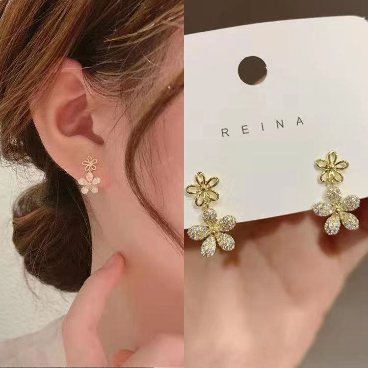 Hoa tai mạ bạc 925 kiểu hoa nhỏ siêu dễ thương thời trang 2021