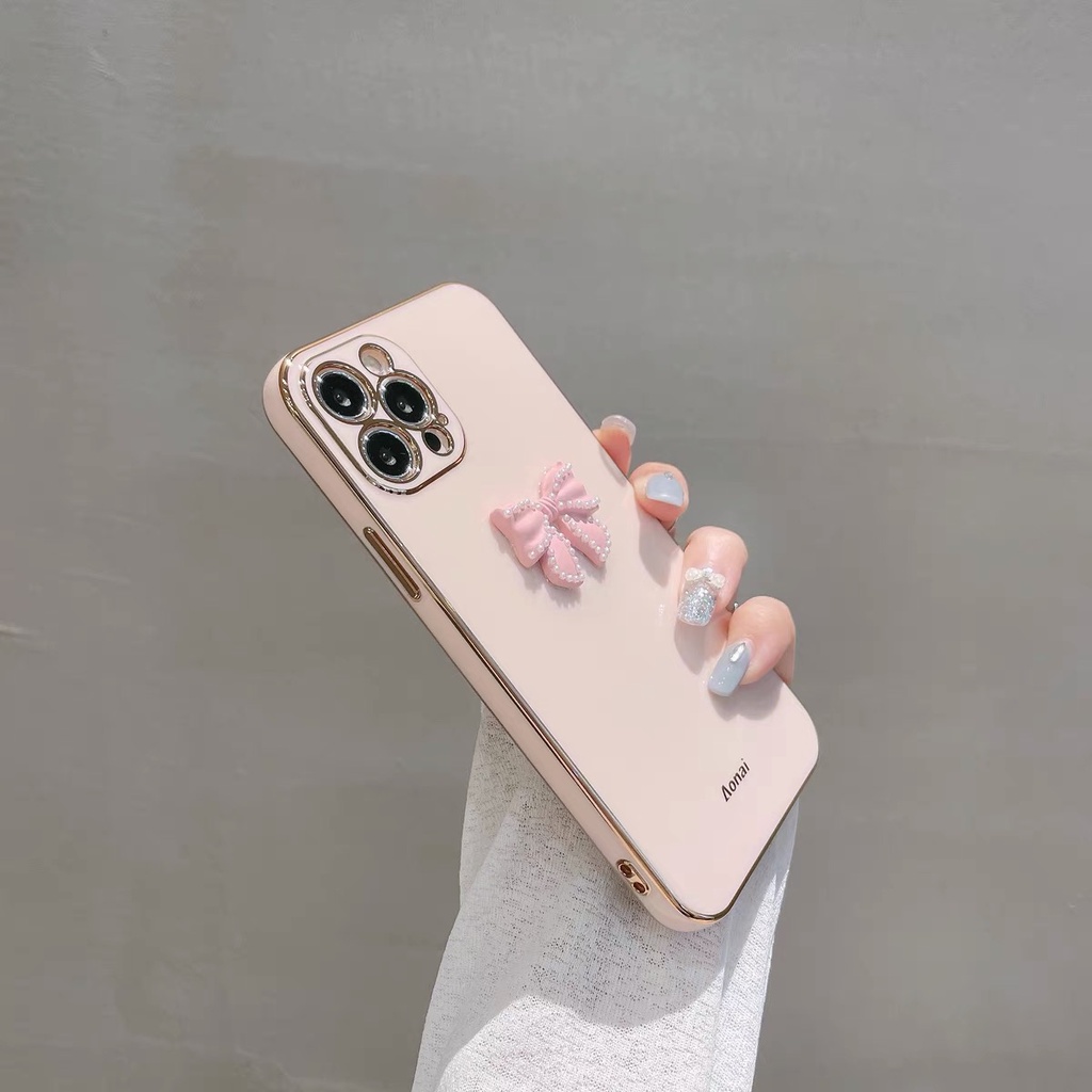 Ốp Điện Thoại tpu Mềm Mạ Điện Đính Nơ Cho iphone 14Proax 12 pro max 11 pro max xs max xr x 7 8 plus 7 plus 6 6s plus