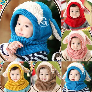 Mũ len kiêm khăn quàng cổ phối tai cừu đáng yêu cho bé
