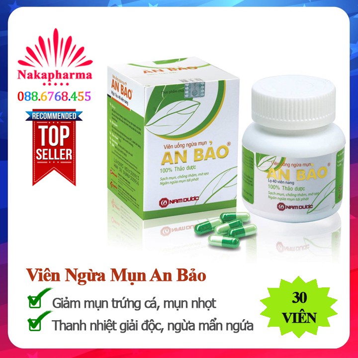 Viên Ngừa Mụn An Bảo |  Giảm mụn trứng cá, mụn nhọt, dị ứng, mẩn ngứa, thanh nhiệt giải độc, ngừa vết thâm