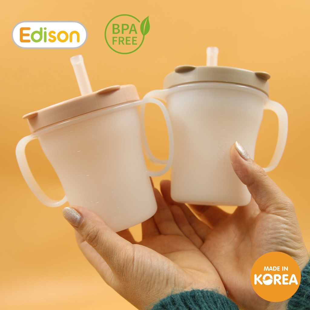 Cốc tập uống 3 giai đoạn Edison Hàn Quốc có ống hút chống rò rỉ và tay cầm cho bé từ 6 tháng 3550