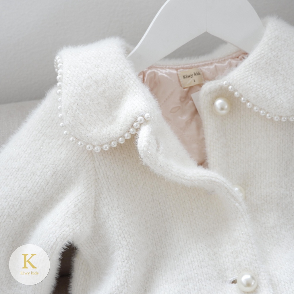 Áo khoác bé gái Kiwy Kids chất liệu len lông thỏ có chần bông ấm áp Kids2152 cho bé 1 đến 6 tuổi