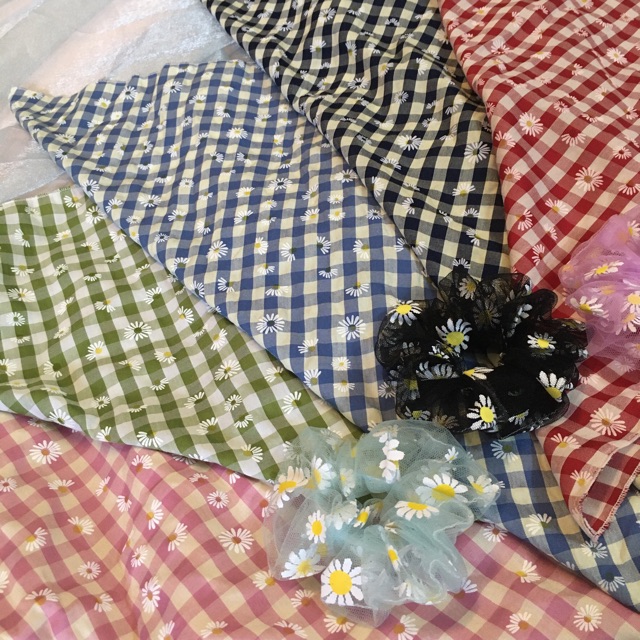 Bandana khăn quàng đầu caro hoa cúc