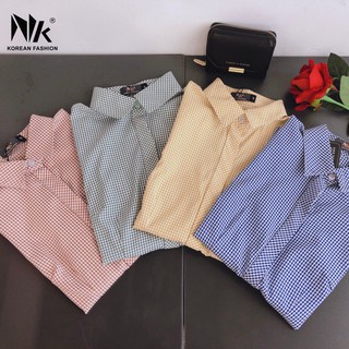 Áo Sơ Mi Nữ Công Sở Thiết Kế Họa Tiết Caro Đẹp Ngắn Tay Vải Hàn Cao Cấp Không Nhăn Nhàu UK Fashion NKSM2012010