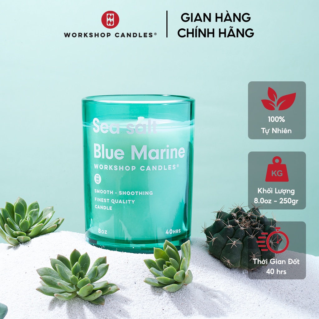 Nến thơm Blue Marine Sea Salt Workshop Candles H&amp;H Home 8 oz mùi hương biển khơi thanh mát