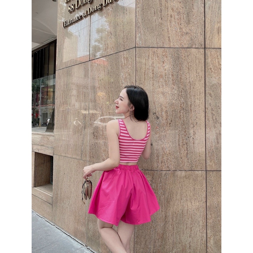 set ba lỗ sọc ngang mix quần short xòe k