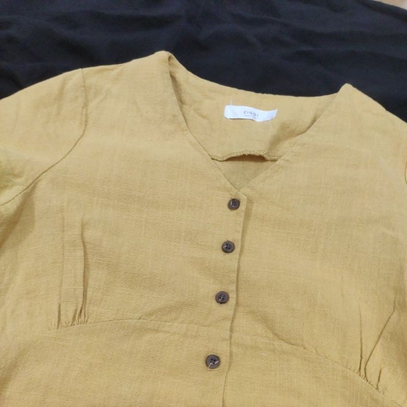 Đầm linen hàn màu vàng pass