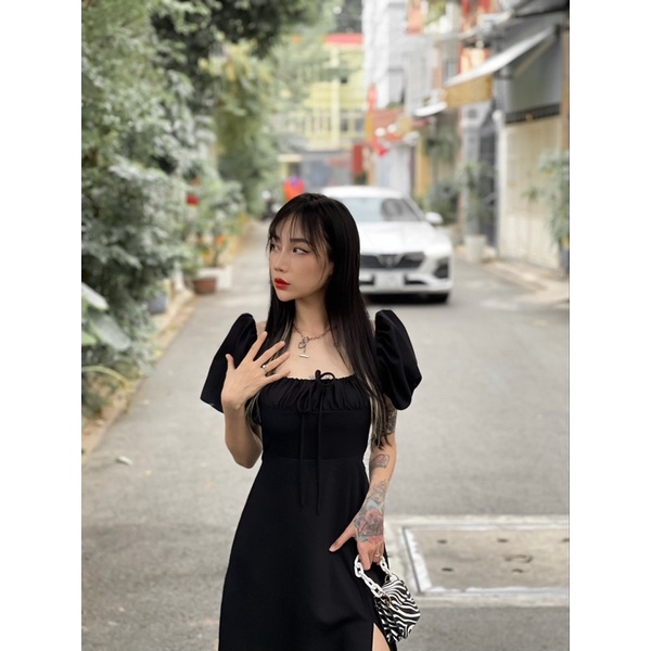 Váy Tay Bồng Chun Ngực Xẻ Tà Maxi Eclipse Clothing Mềm Mịn Quyến Rũ Đi Biển Dạo Phố