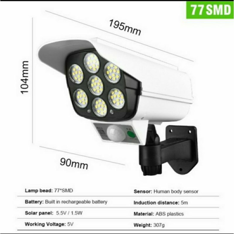 Đèn Led Năng Lượng Mặt Trời Cảm Biến Thông Minh 77 Led - 77 Smd